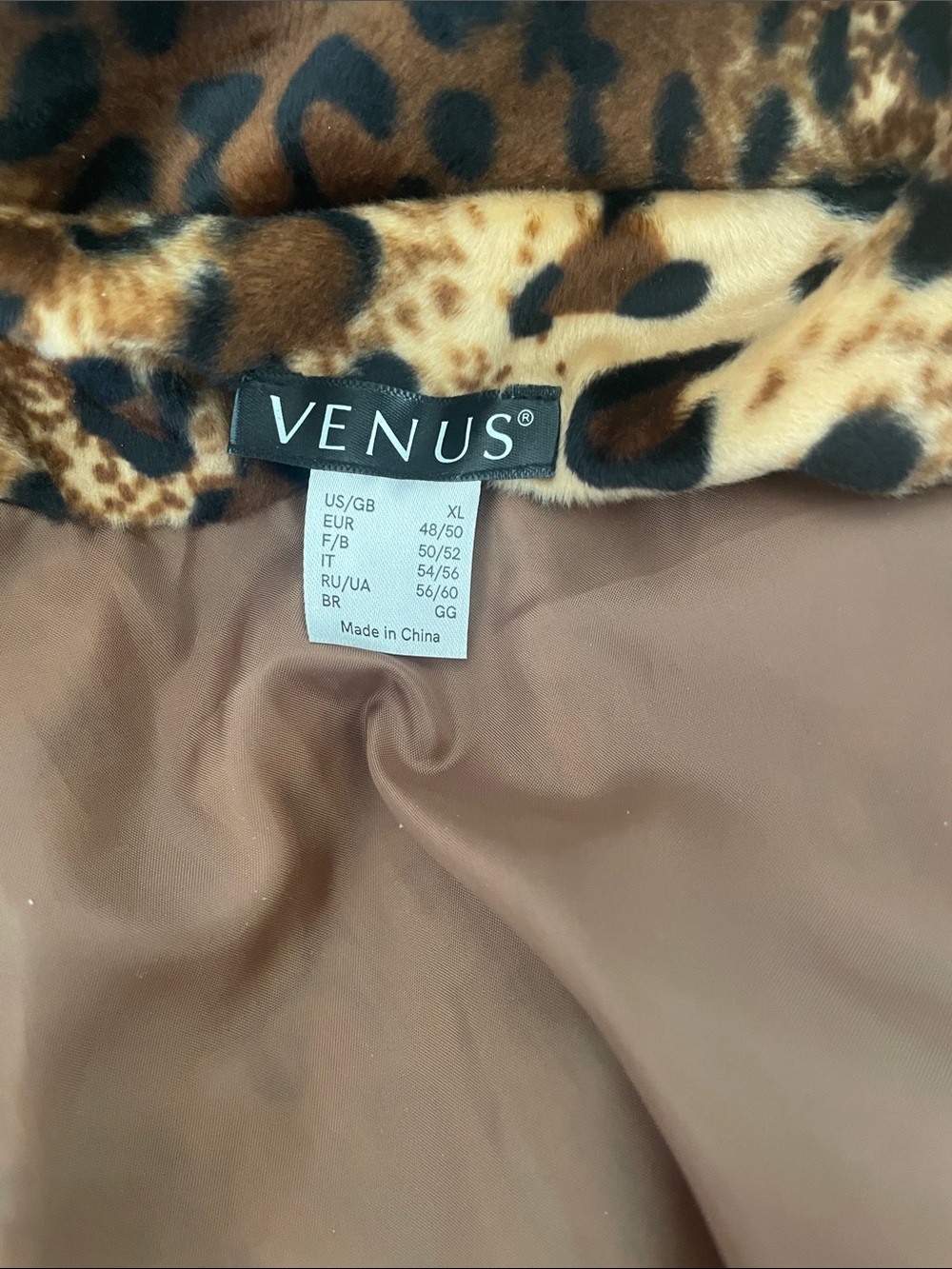 VENUS Leopard Print Belted Faux Fur Pea Coat - Brown - Picture 5 of 5